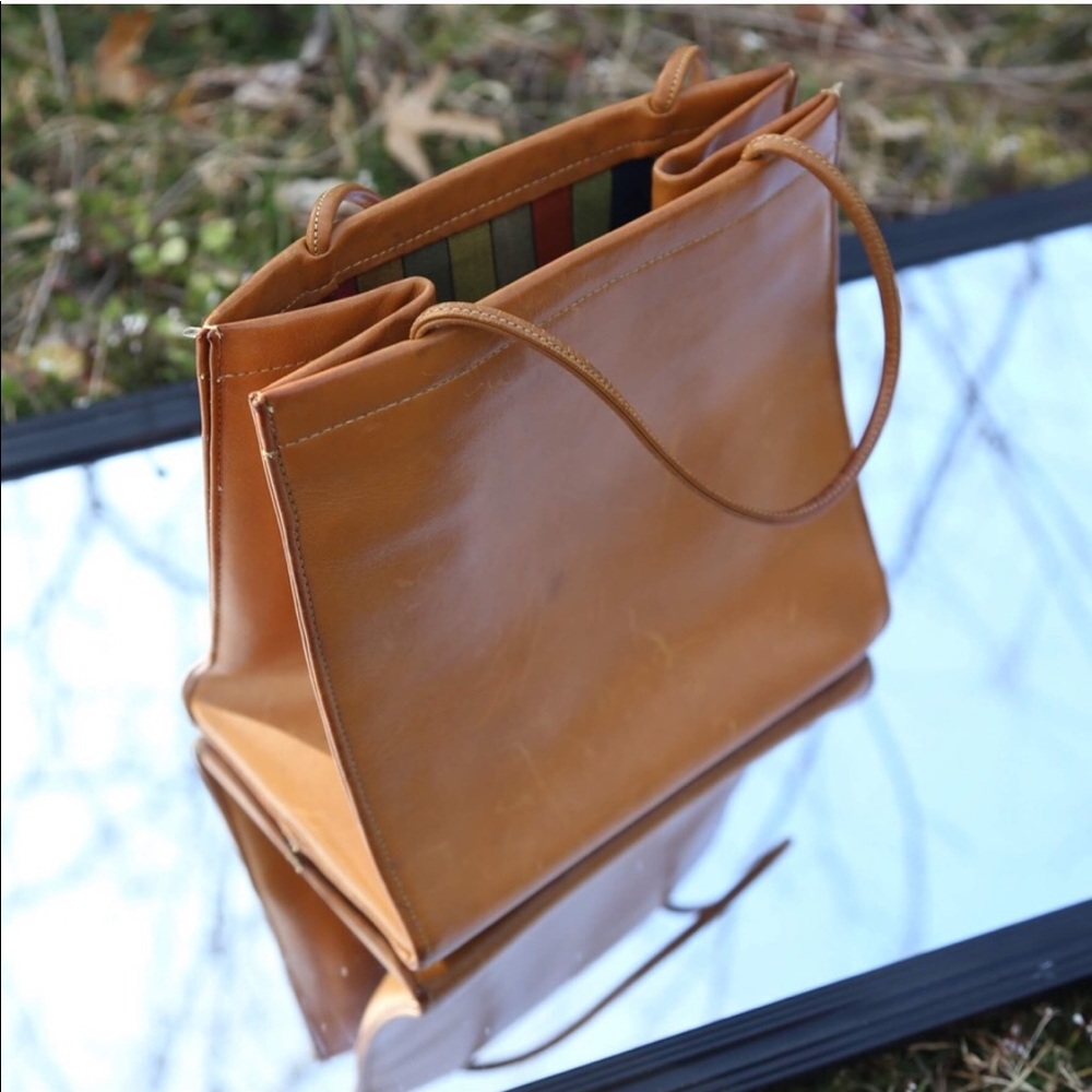 Vintage Square Coach Bag with Striped Lining